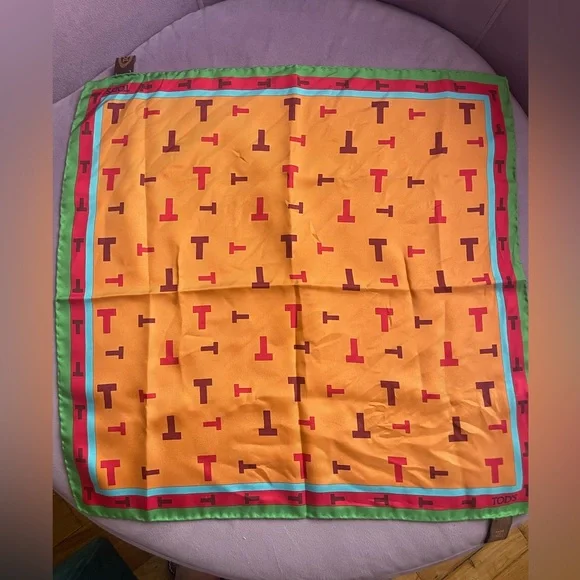 Tod's Orange and Green Silk Scarf - Picture 1 of 7
